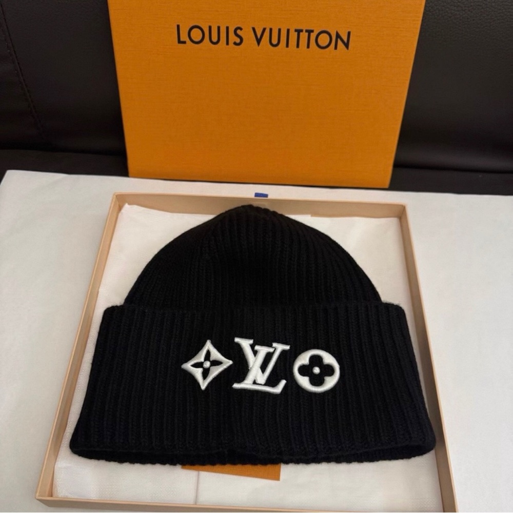 Louis Vuitton Black Knit Beanie with White Logo